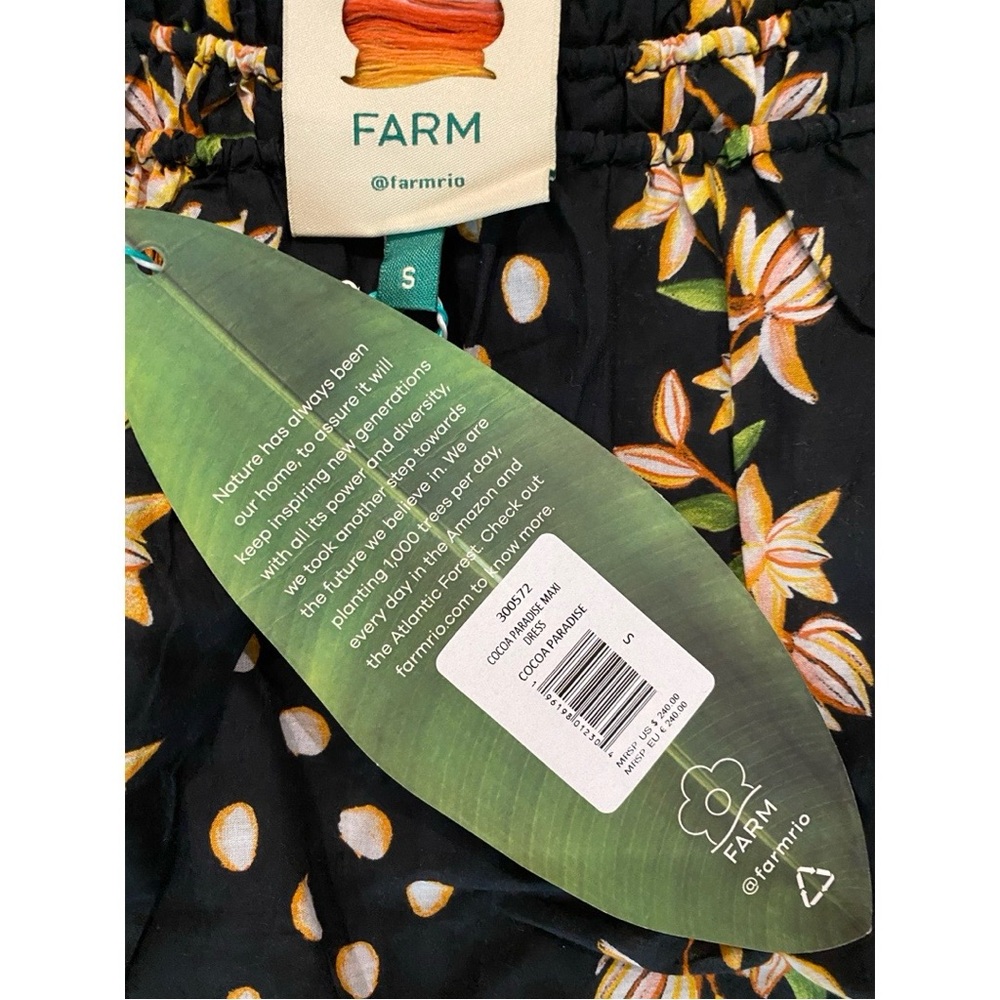FARM RIO Cocoa Paradise Maxi Black Tropical Floral Puff Sleeve Dress Size Small - Picture 5 of 5